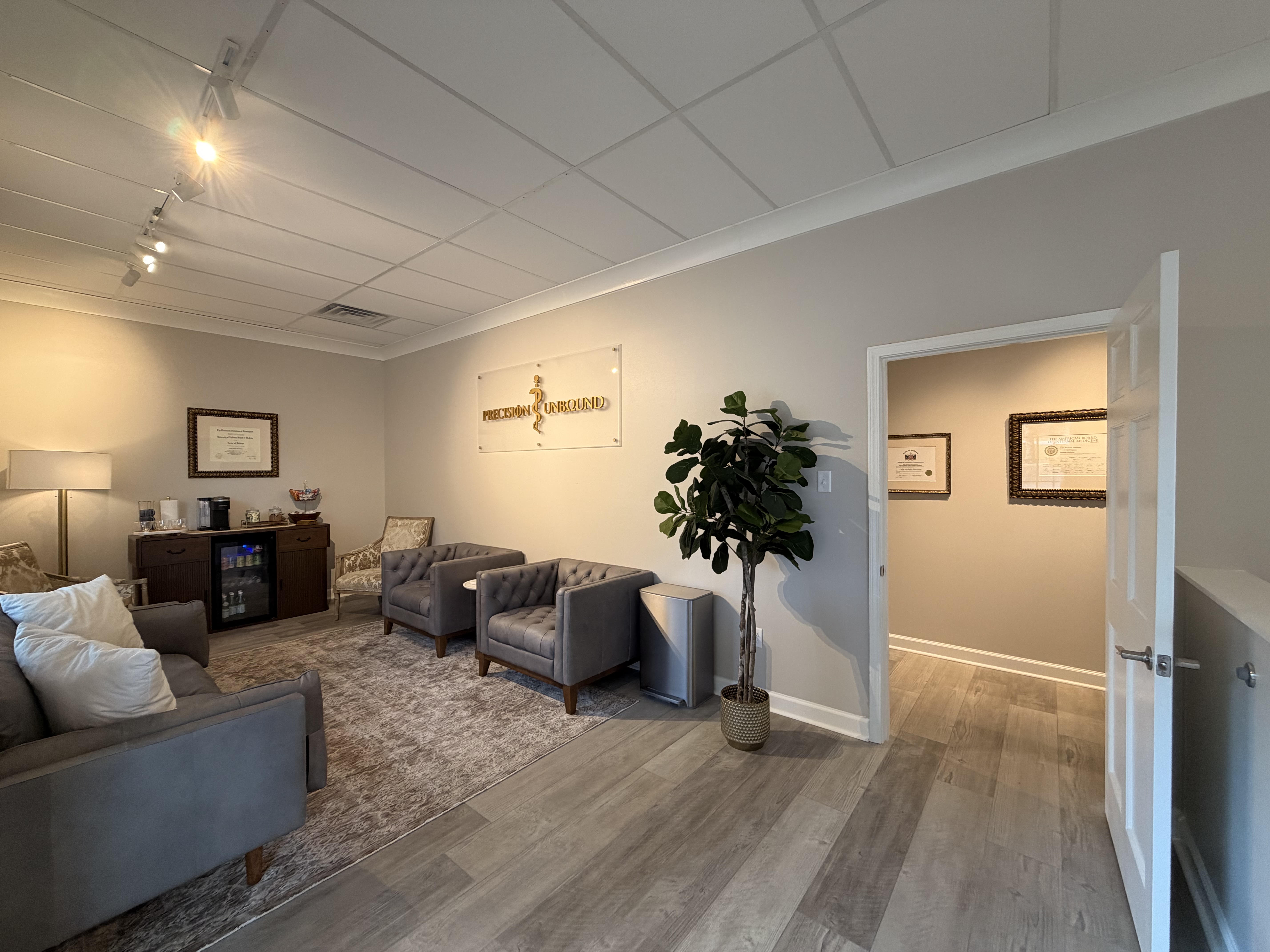 Precision Unbound reception lounge with comfortable seating
